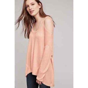 ANTHRO Deletta Oversized Cold Shoulder Waffle Knit Sweater Top, Small, Peach